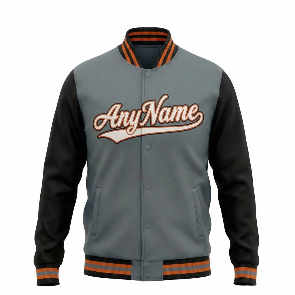 Custom Grey & White/Orange Raglan Sleeves Full-Snap Fleece Jacket