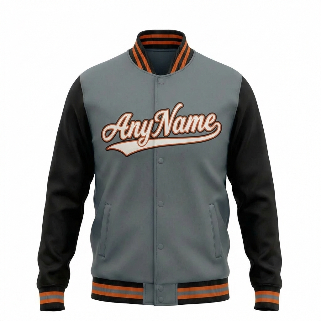 Custom Grey & White/Orange Raglan Sleeves Full-Snap Fleece Jacket