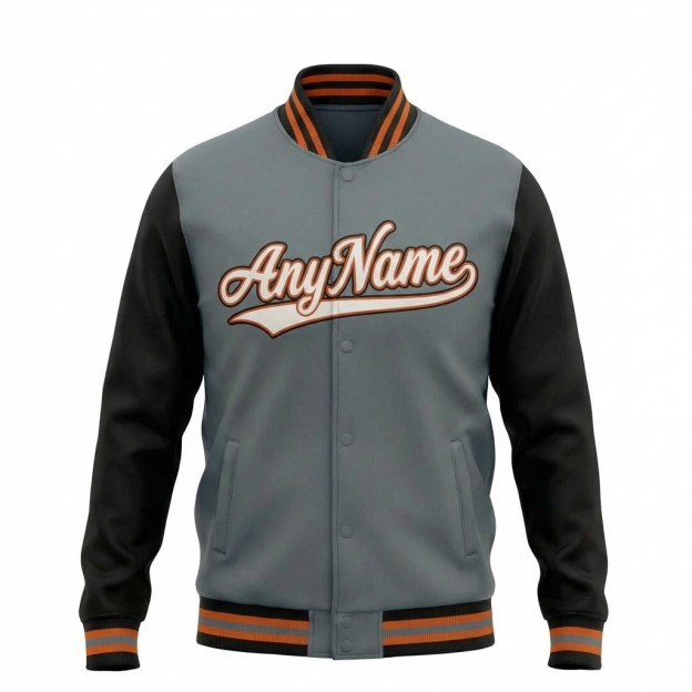 Custom Grey & White/Orange Raglan Sleeves Full-Snap Fleece Jacket