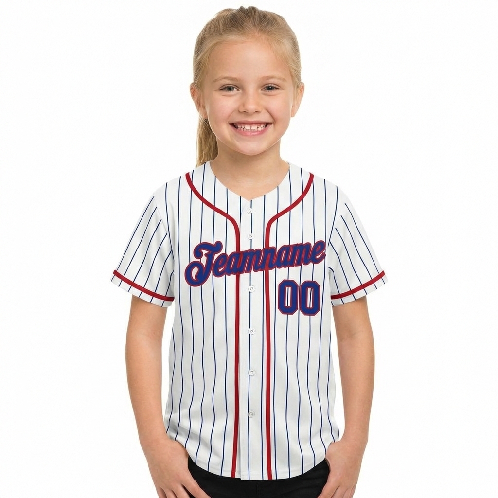 Custom White & Red/Royal Blue Pinstripes Baseball Jersey