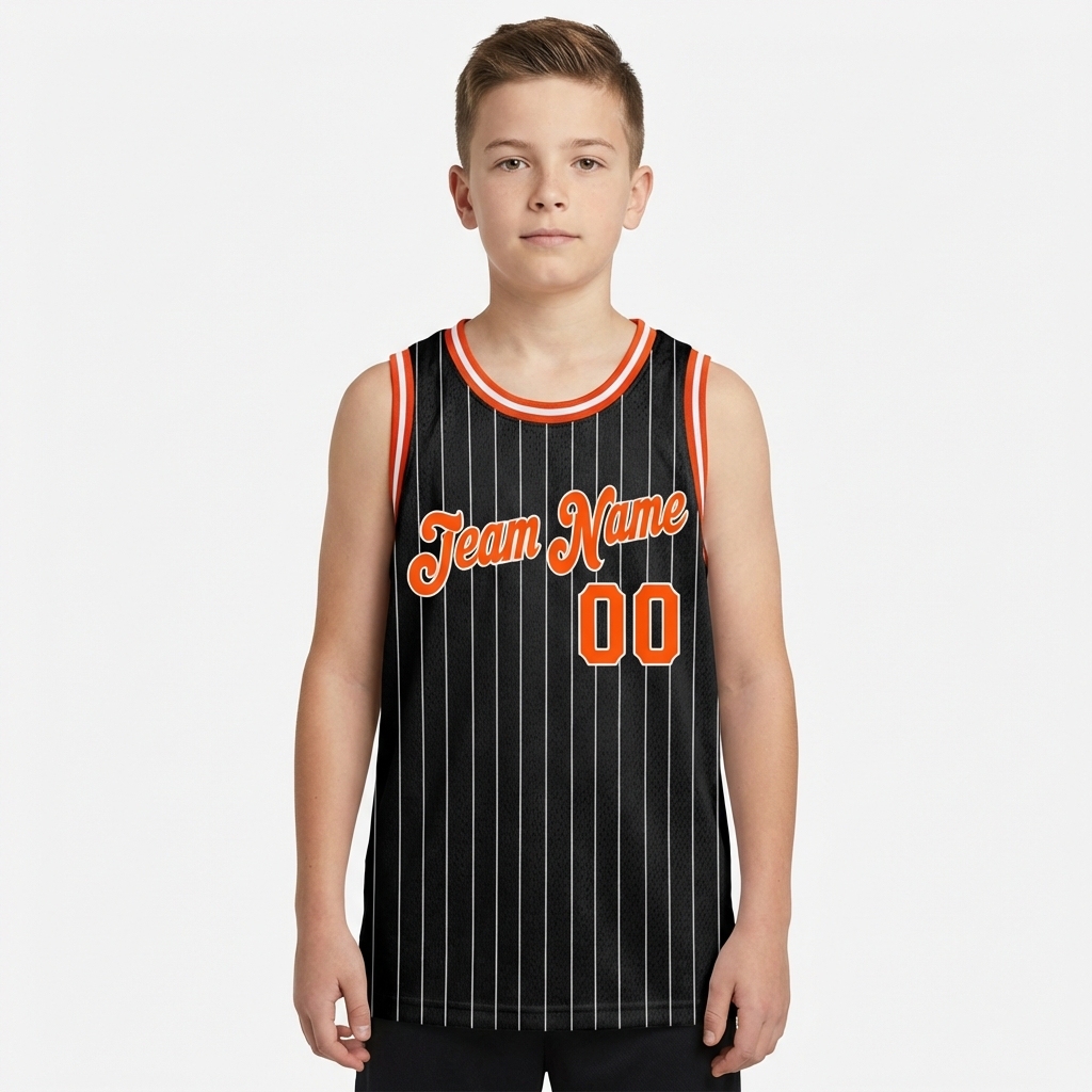 Custom Black & Orange/White Pinstripes Basketball City Edition Jersey