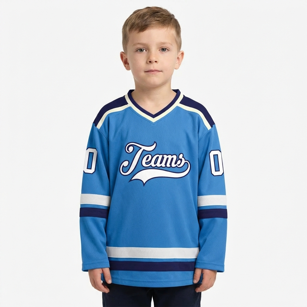 Custom Blue & White/Navy Hockey Jersey