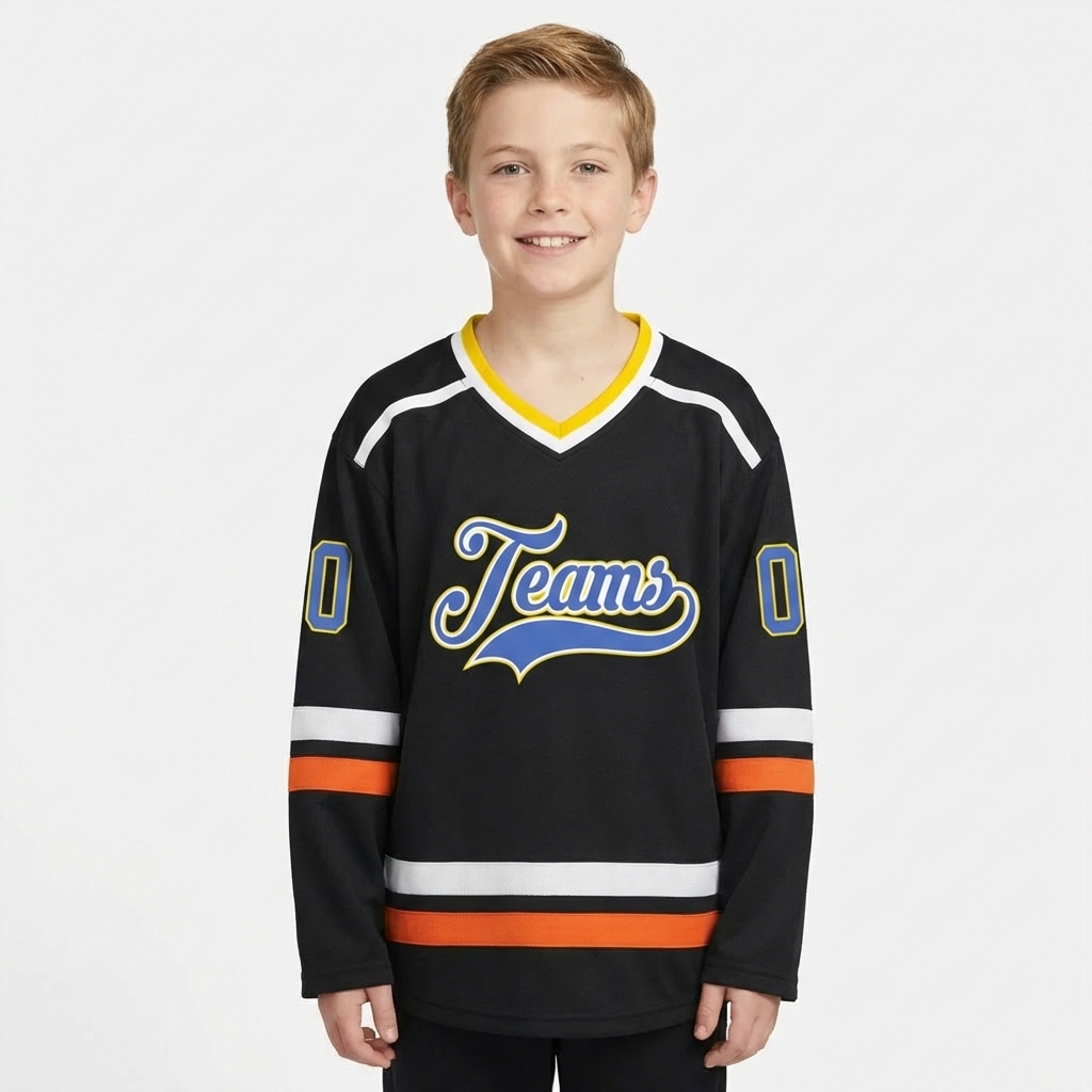 Custom Black & Blue/White-Yellow Hockey Jersey