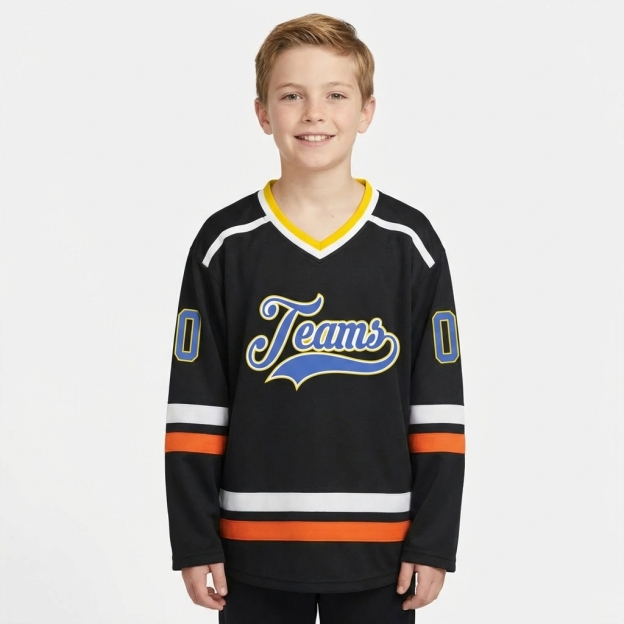 Custom Black & Blue/White-Yellow Hockey Jersey