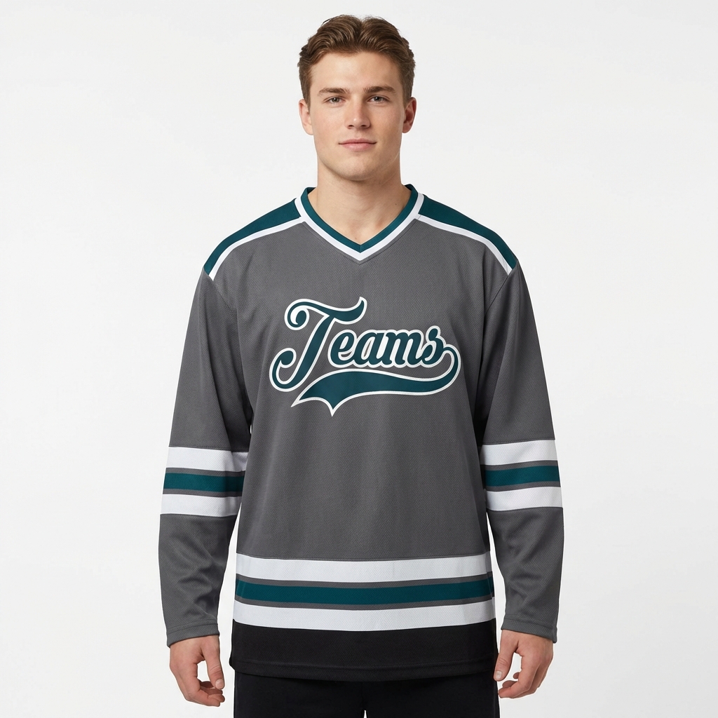 Custom Dark Grey & Navy/White Hockey Jersey