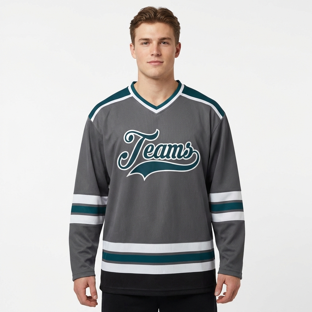 Custom Dark Grey & Navy/White Hockey Jersey