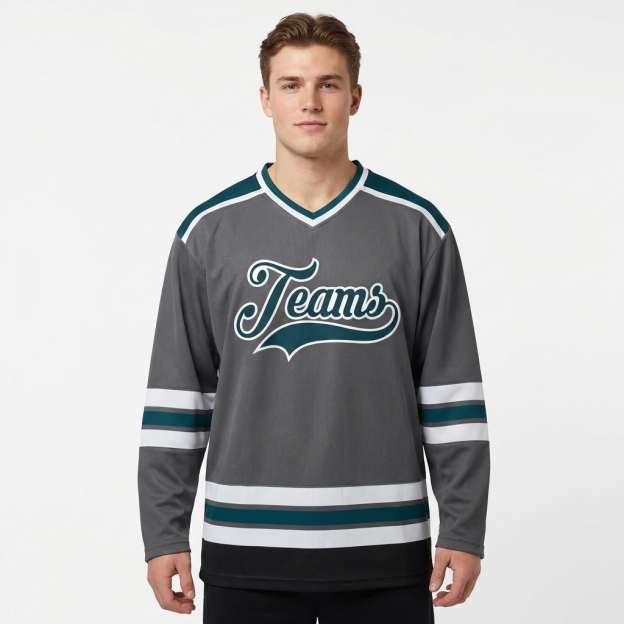 Custom Dark Grey & Navy/White Hockey Jersey