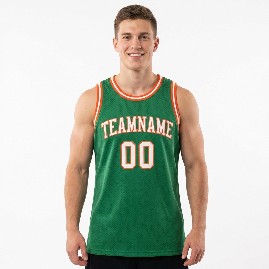 Custom Kelly Green & White/Orange Basketball City Edition Jersey