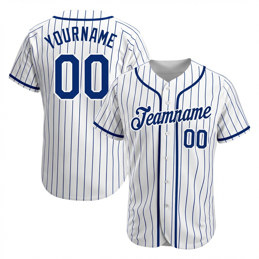 Custom White & Royal Blue Pinstripes Baseball Jersey