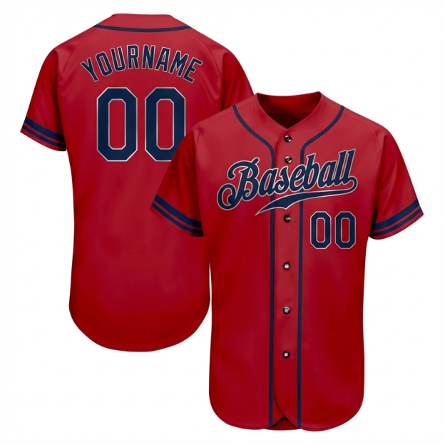 Custom Red & Navy/Sliver Baseball Jersey