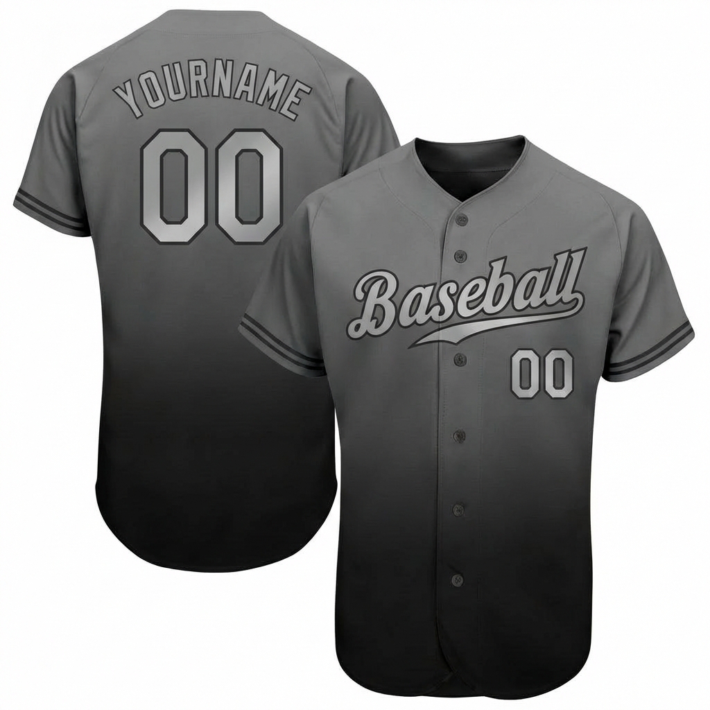 Custom Grey & Sliver/Black Gradient Baseball Jersey