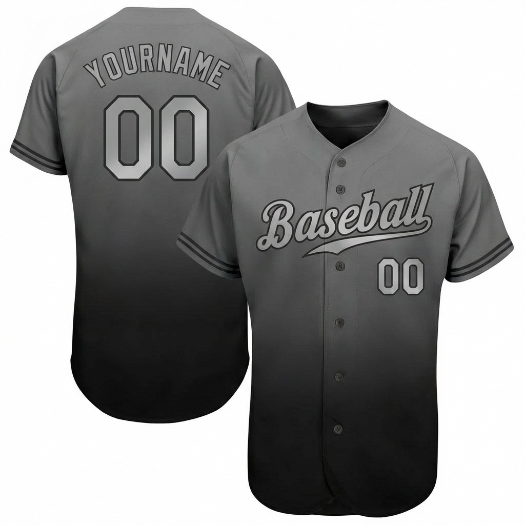 Custom Grey & Sliver/Black Gradient Baseball Jersey