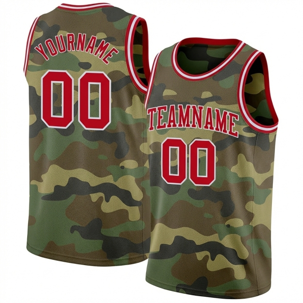 Custom Camo Red & White Salute To Service Basketball City Edition Jersey