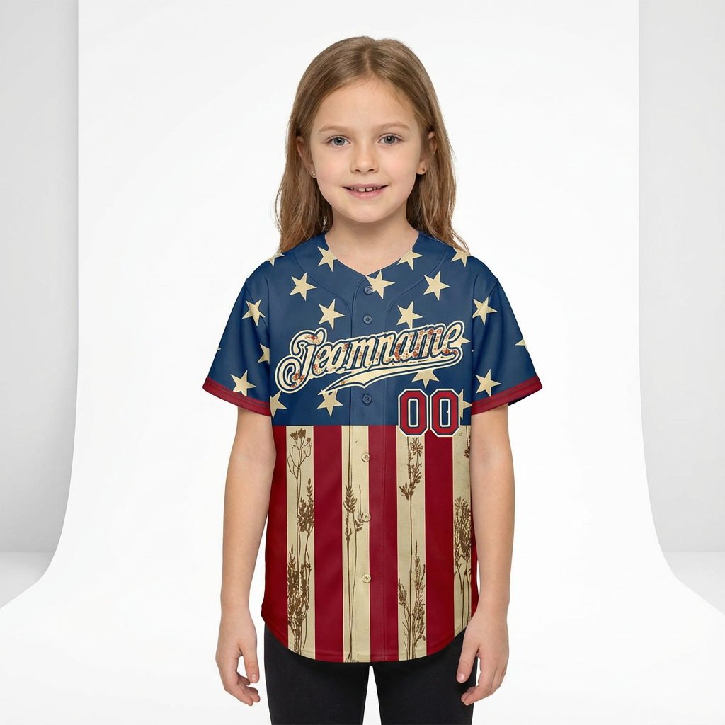 Custom White & Red/Navy 3D Flag Fashion Baseball Jersey