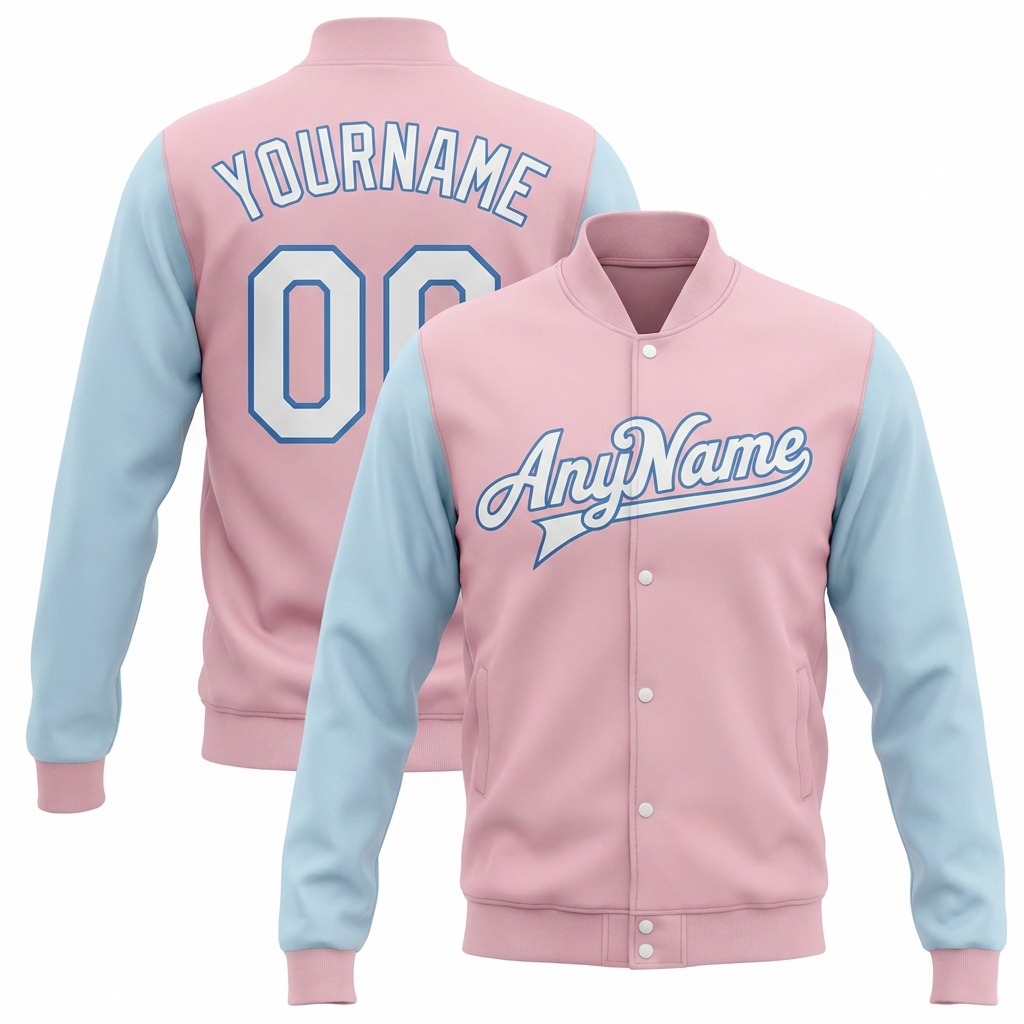 Custom Pink & White/Blue Raglan Sleeves Full-Snap Fleece Jacket