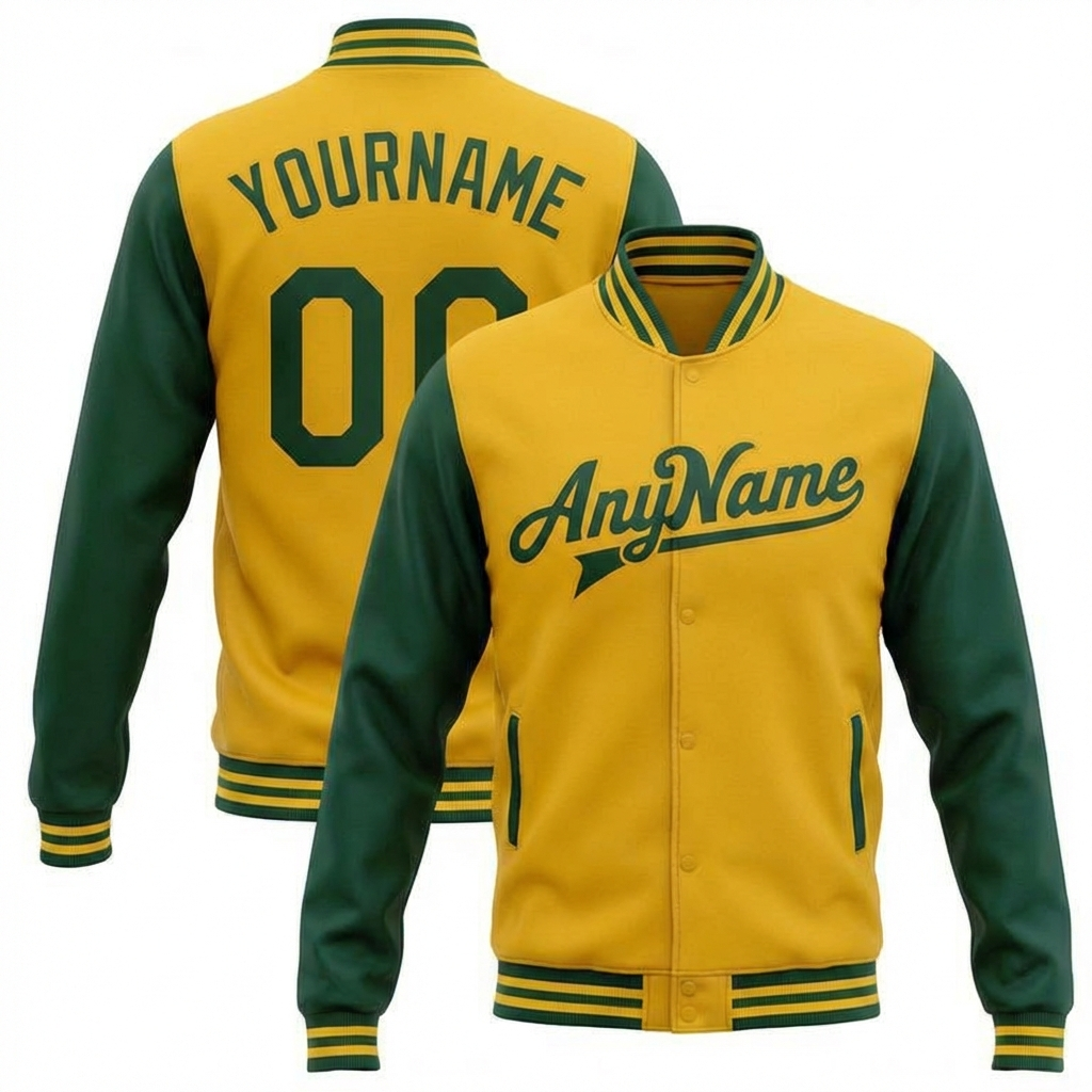 Custom Yellow & Green Raglan Sleeves Full-Snap Fleece Jacket