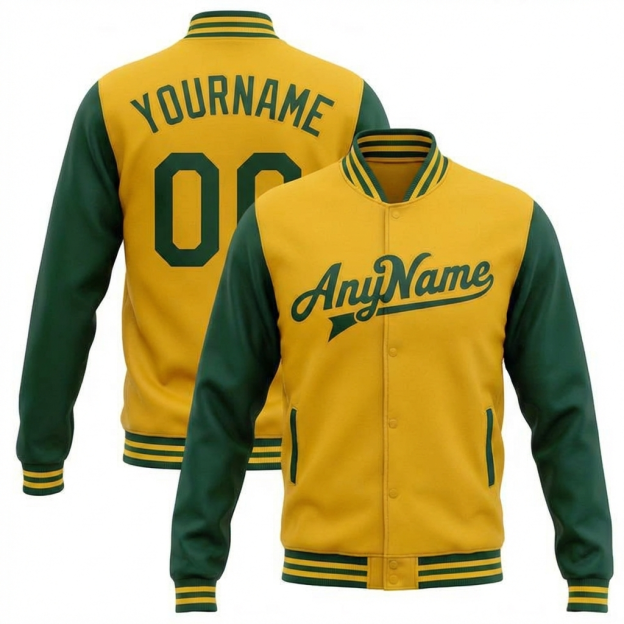 Custom Yellow & Green Raglan Sleeves Full-Snap Fleece Jacket