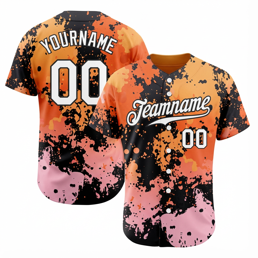 Custom Ink Splashes Orange Whitw&Black Baseball Jersey