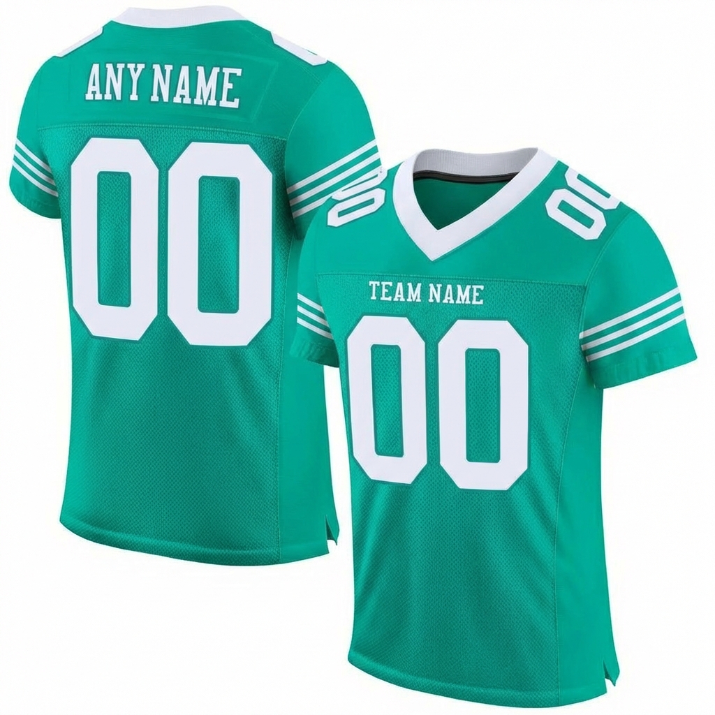 Custom Aqua & White Three Stripes Sleeves Football Jersey