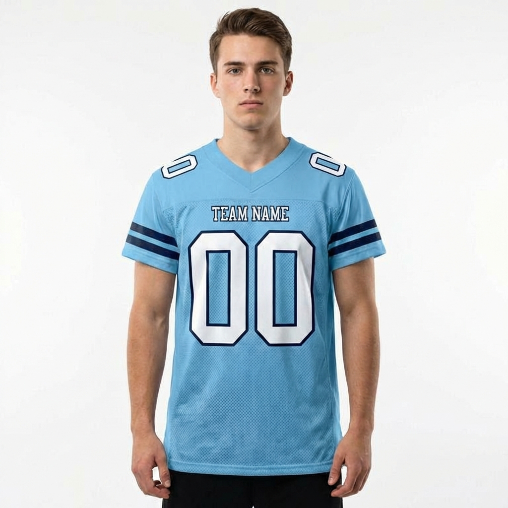 Custom Light Blue & White/Black Football Jersey