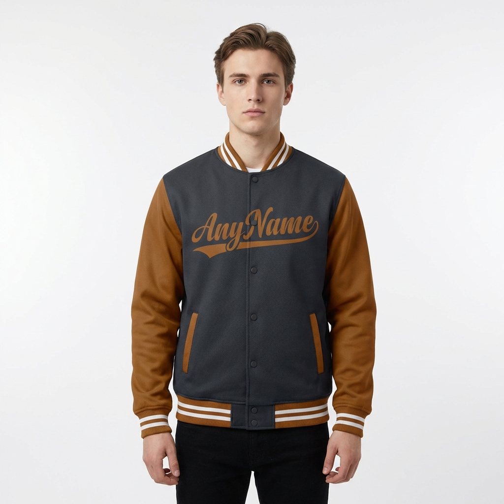 Custom Dark Grey & Brown/White Raglan Sleeves Full-Snap Fleece Jacket