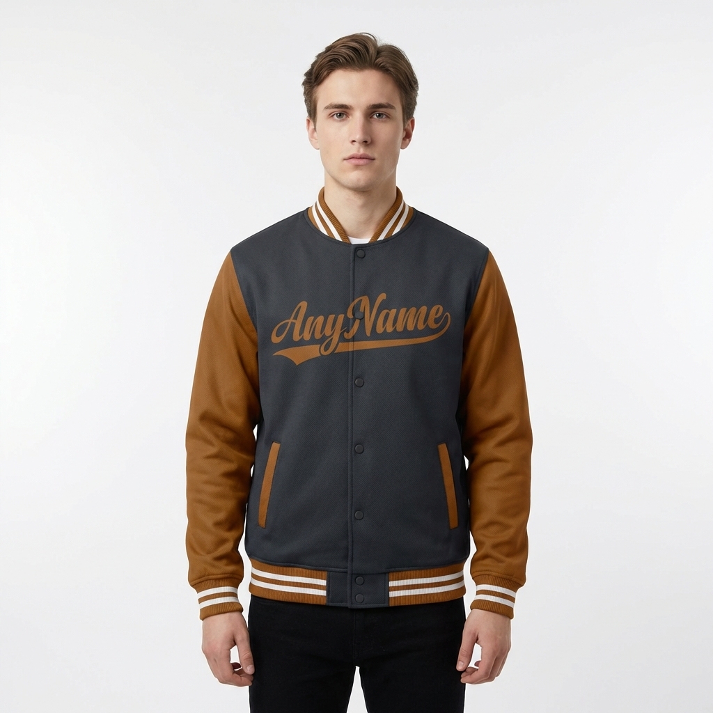 Custom Dark Grey & Brown/White Raglan Sleeves Full-Snap Fleece Jacket