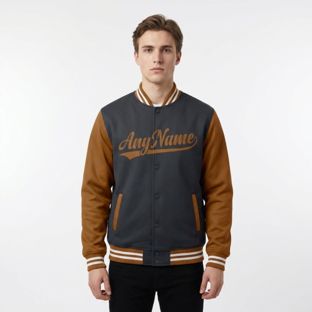 Custom Dark Grey & Brown/White Raglan Sleeves Full-Snap Fleece Jacket