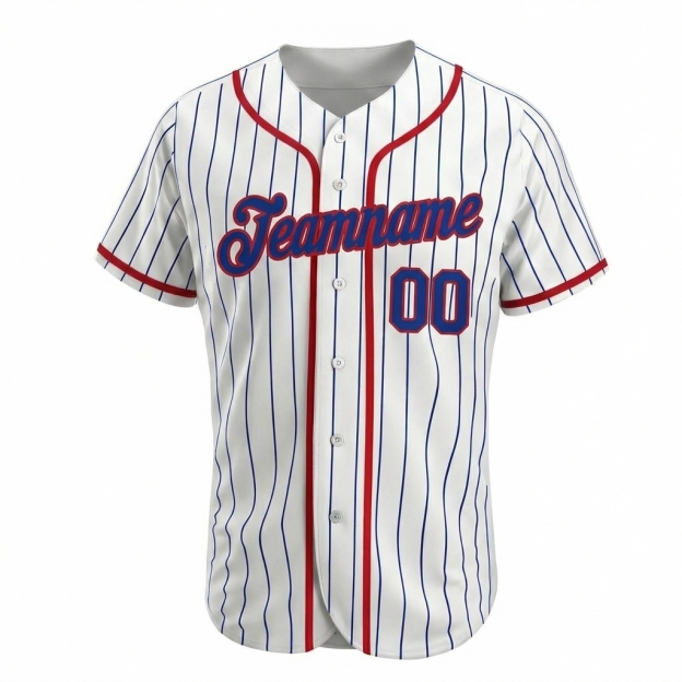 Custom White & Red/Royal Blue Pinstripes Baseball Jersey