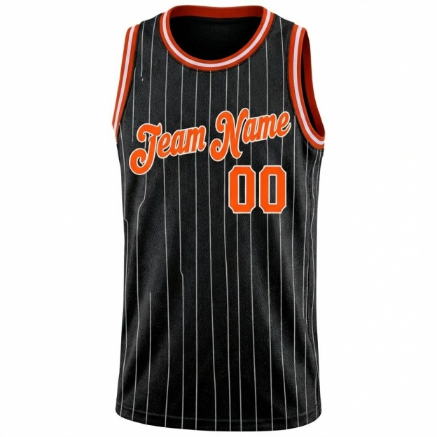 Custom Black & Orange/White Pinstripes Basketball City Edition Jersey