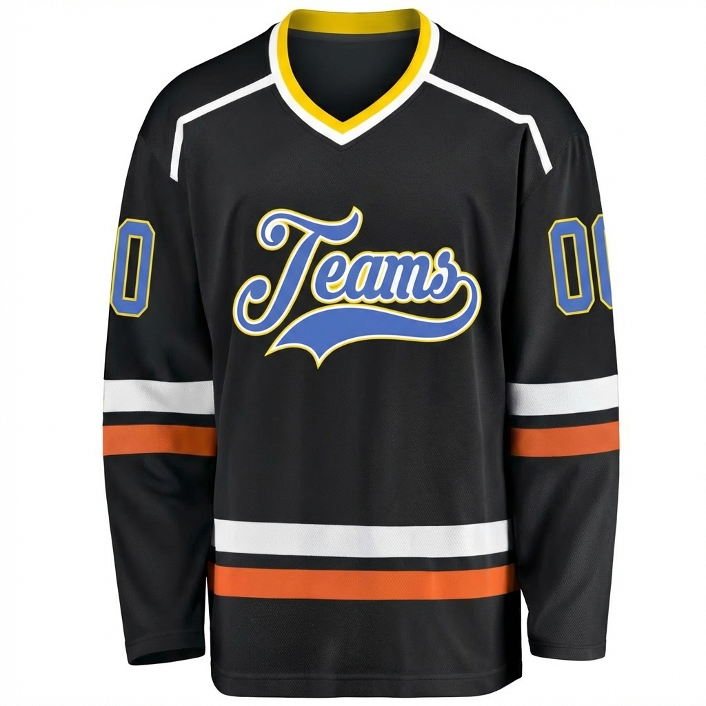 Custom Black & Blue/White-Yellow Hockey Jersey