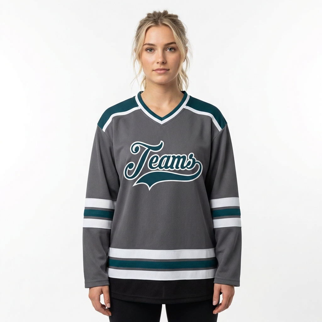 Custom Dark Grey & Navy/White Hockey Jersey