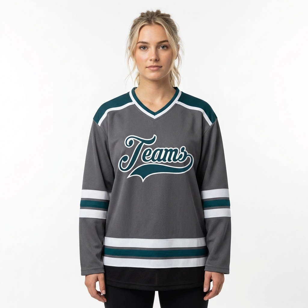 Custom Dark Grey & Navy/White Hockey Jersey