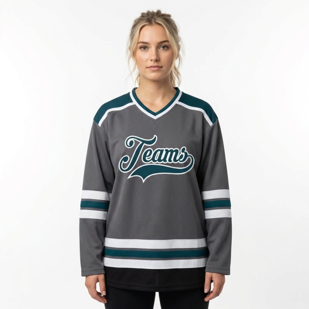 Custom Dark Grey & Navy/White Hockey Jersey