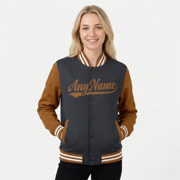 Custom Dark Grey & Brown/White Raglan Sleeves Full-Snap Fleece Jacket