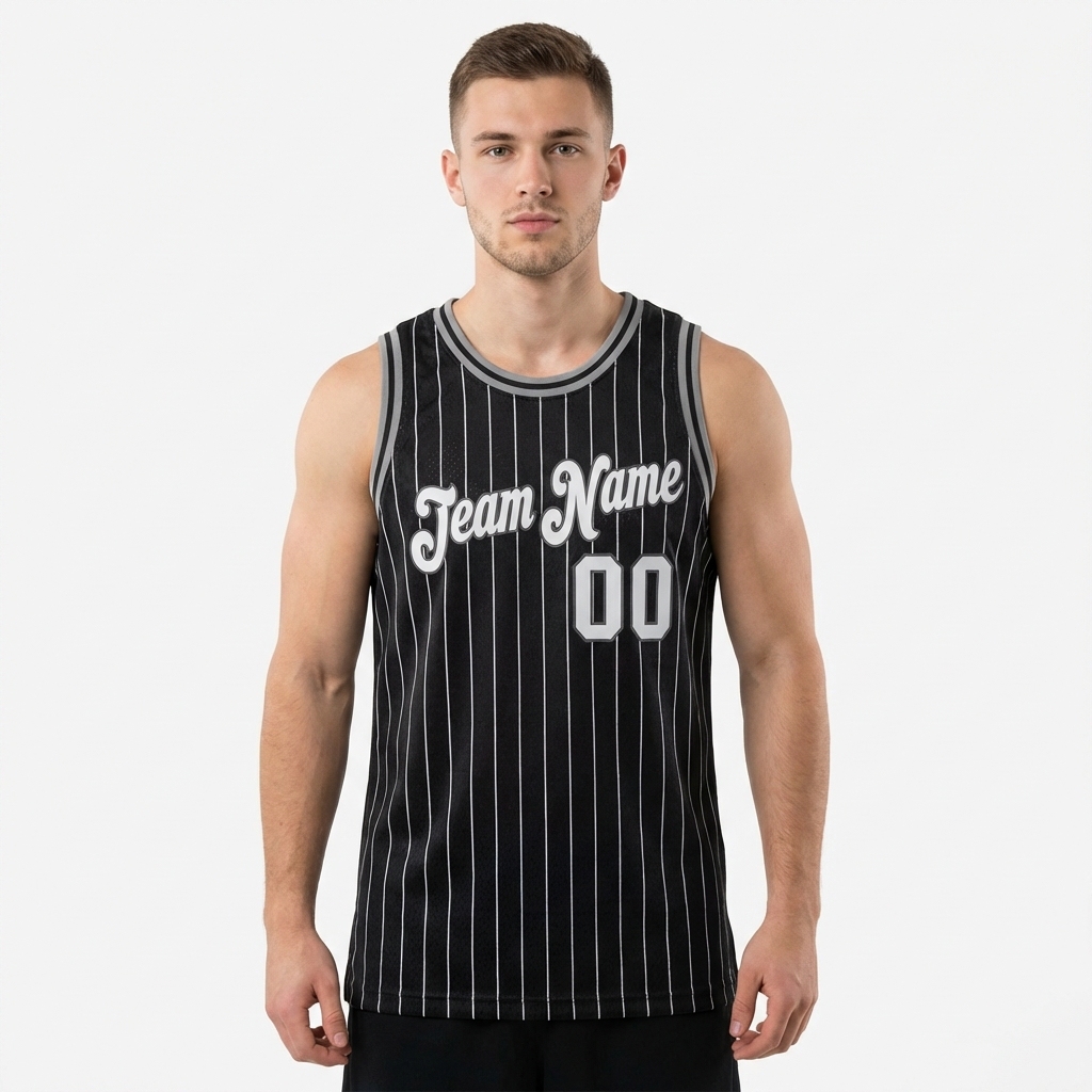 Custom Black & White/Grey Pinstripes Basketball City Edition Jersey