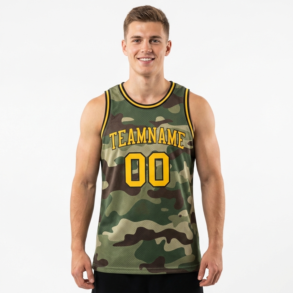 Custom Camo Yellow & Black Salute To Service Basketball City Edition Jersey
