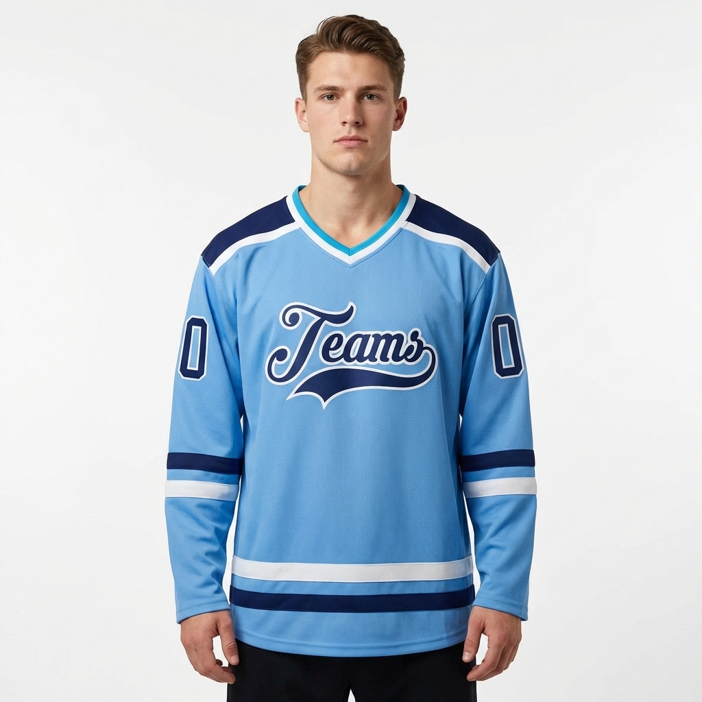 Custom Blue & Navy/White Hockey Jersey