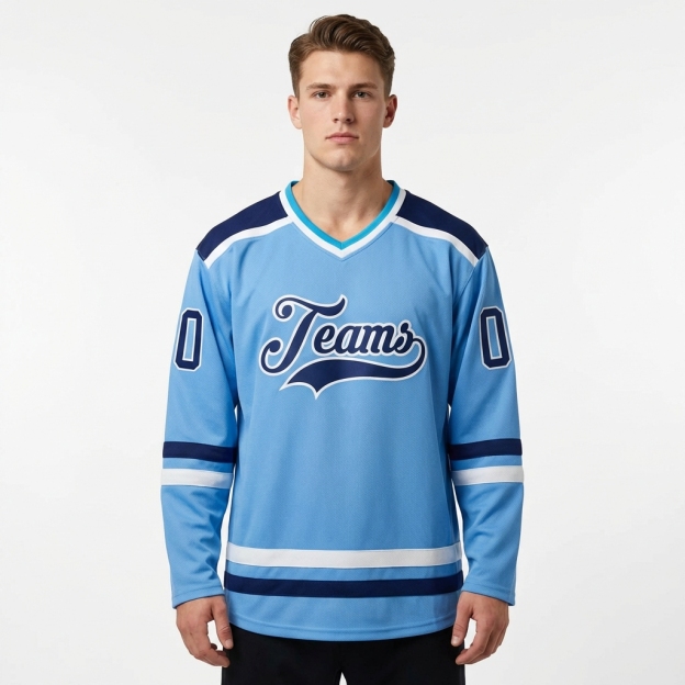 Custom Blue & Navy/White Hockey Jersey