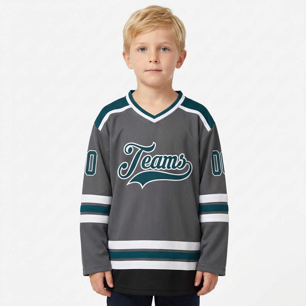 Custom Dark Grey & Navy/White Hockey Jersey