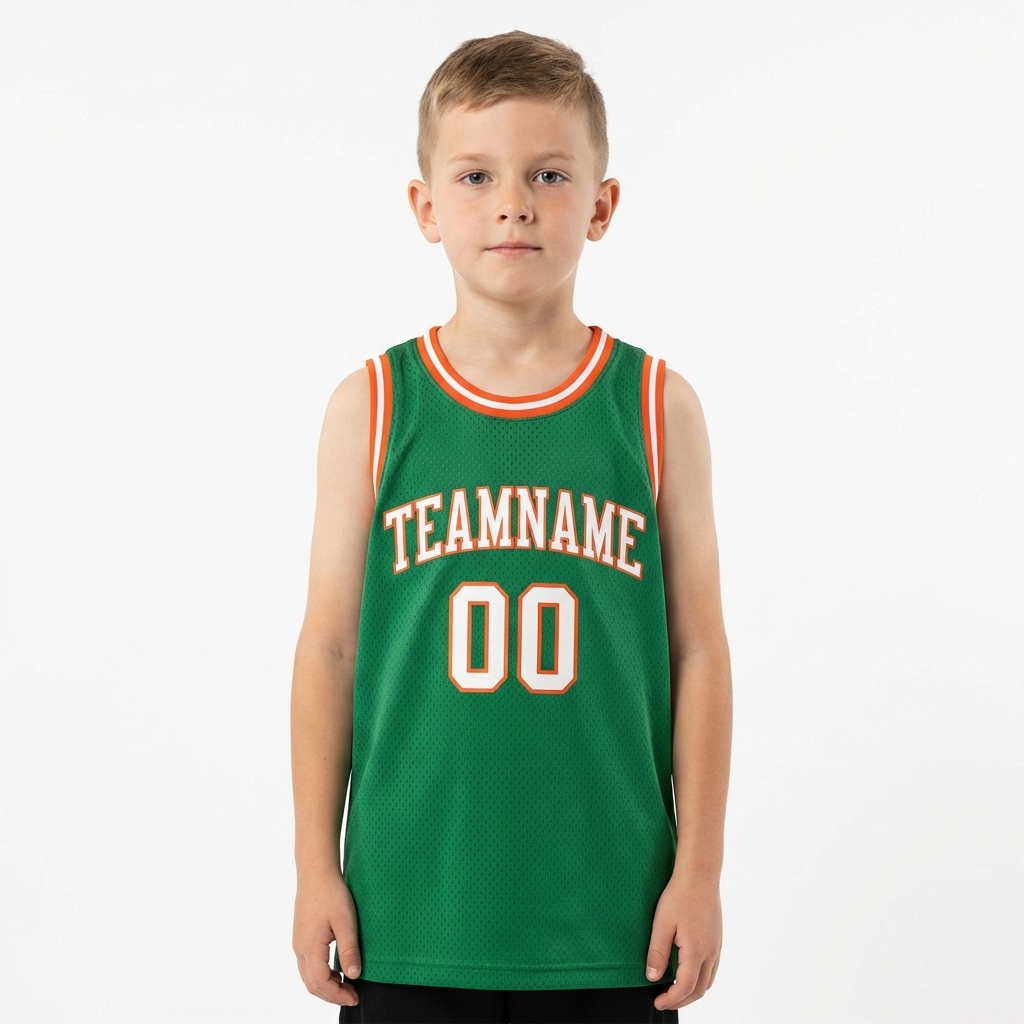 Custom Kelly Green & White/Orange Basketball City Edition Jersey