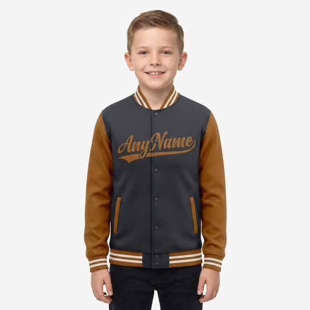 Custom Dark Grey & Brown/White Raglan Sleeves Full-Snap Fleece Jacket