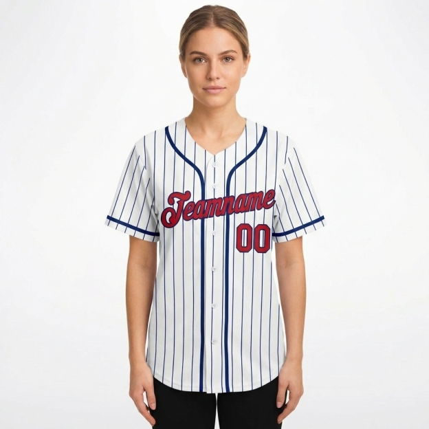 Custom White & Red/Navy Pinstripes Baseball Jersey