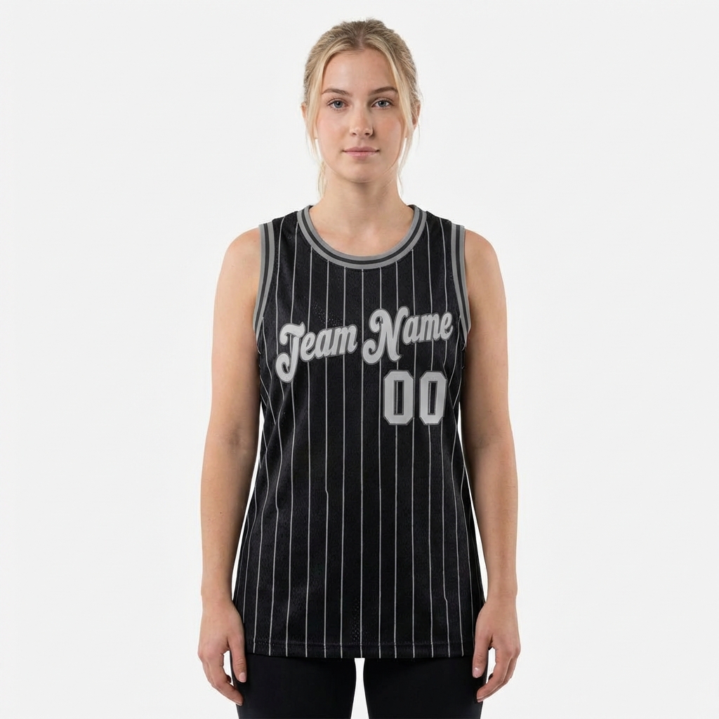Custom Black & White/Grey Pinstripes Basketball City Edition Jersey