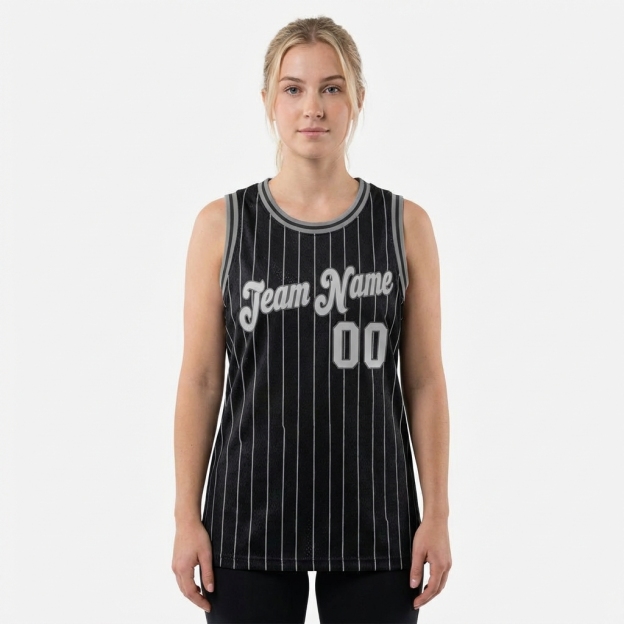 Custom Black & White/Grey Pinstripes Basketball City Edition Jersey