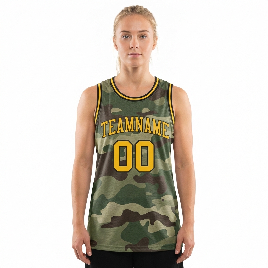 Custom Camo Yellow & Black Salute To Service Basketball City Edition Jersey