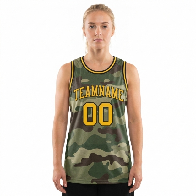 Custom Camo Yellow & Black Salute To Service Basketball City Edition Jersey
