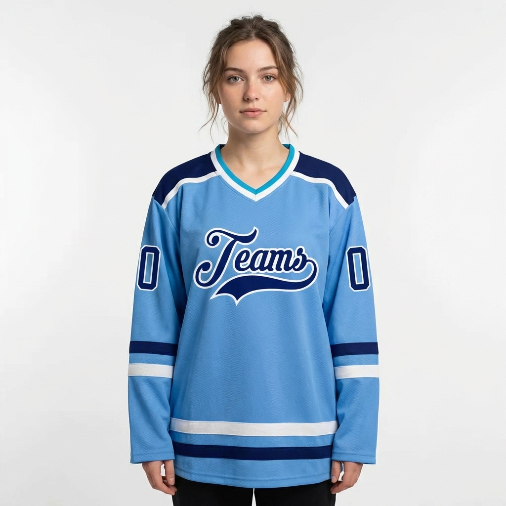 Custom Blue & Navy/White Hockey Jersey