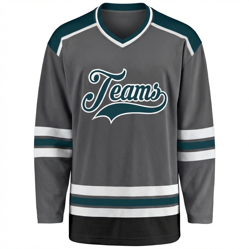 Custom Dark Grey & Navy/White Hockey Jersey