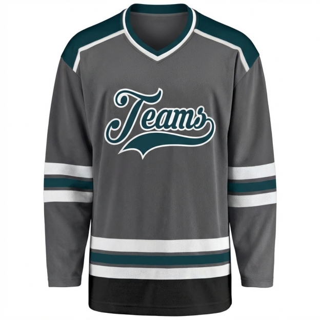 Custom Dark Grey & Navy/White Hockey Jersey
