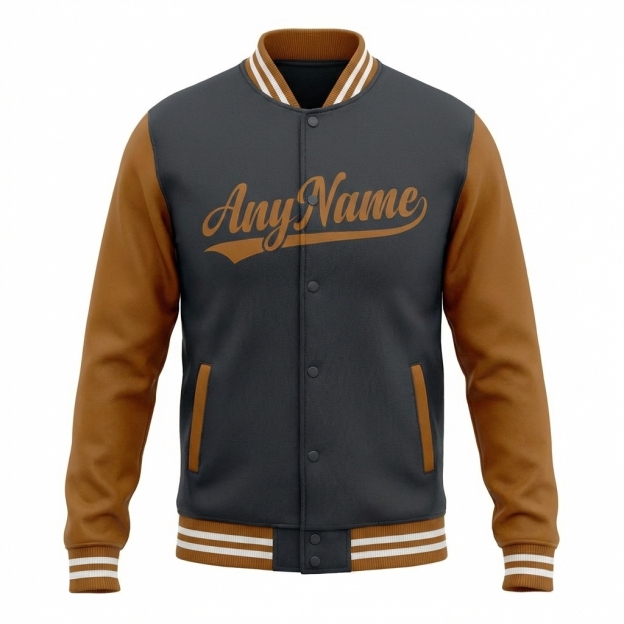 Custom Dark Grey & Brown/White Raglan Sleeves Full-Snap Fleece Jacket